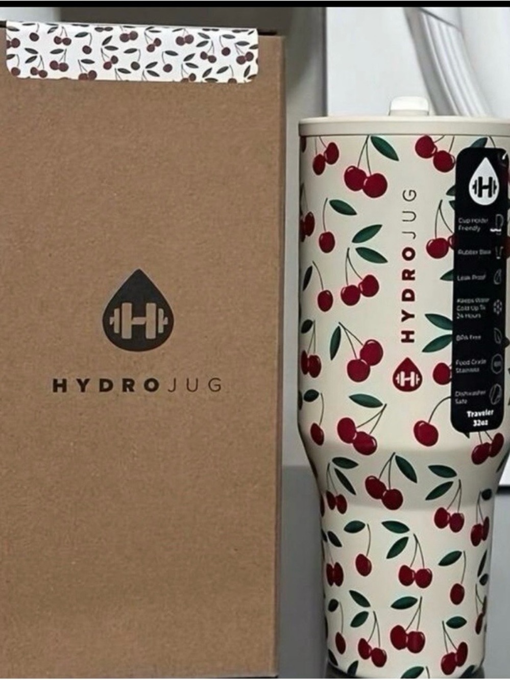 HydroJug 40floz Cherry Pattern Insulated Tumbler - Cream & Red